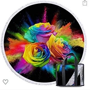 Rainbow Colored 3 Rose’s Round Beach Towel Brand New Never Used